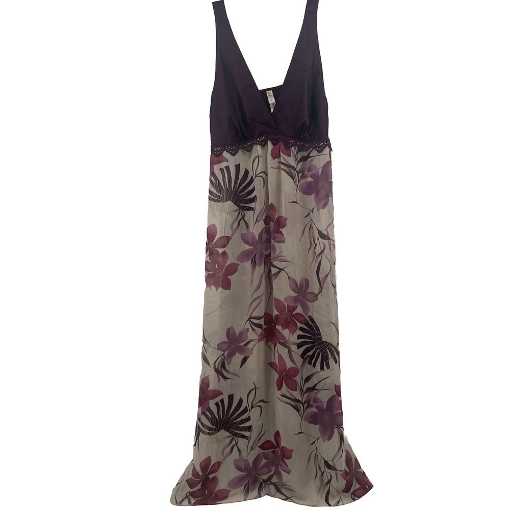 Sheer Maxi Babydoll Sleep Dress Women's‎ Small Satin Lace Whimsical Floral